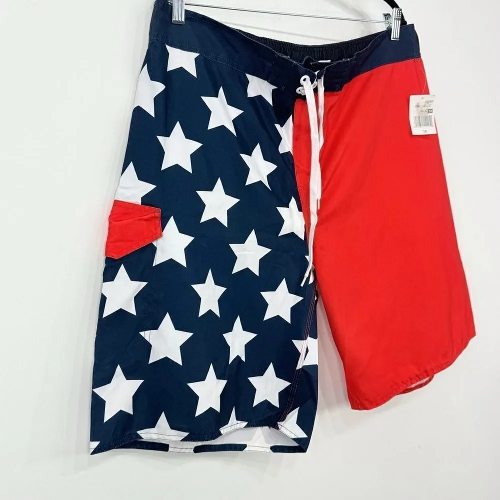 Meijer Red White Blue Starry Unlined Patriotic Board Americana Swim Shorts